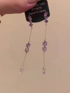 Long Dangle Earrings S925 Pure Silver Purple Zircon Tassel Elegant High-End Feelings Womens Fashion Jewelry Accessories