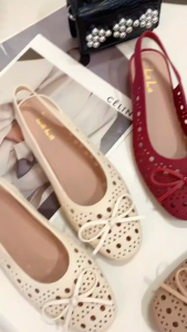 LALA Elegant Hollow Out Bowknot Sandals for Women Round Toe Breathable Summer Slip on Flats Shoes