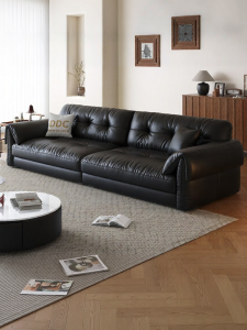 Vintage Black Cloud Genuine Leather Sofa