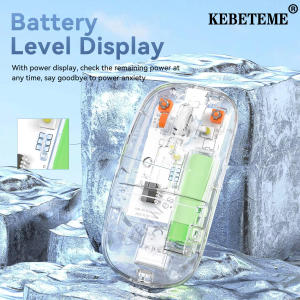 KEBETEME เม้าส์โปร่งใสบลูทูธ2.4G ไร้สายสองโหมดใบ้ชนิด C ชาร์จพอร์ต1600Dpi อัจฉริยะน้ำหนักเบาพกพาได้