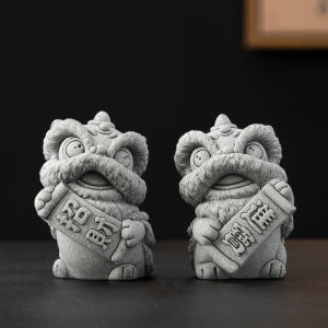 Chinese Style Stone Lions Pair Wealth Attraction Home Decorations Craft Creative Gift Tabletop Ornaments Lucky Lion Design