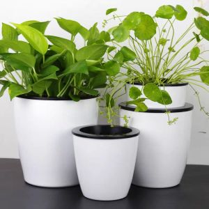 JUWE 3PCS/Set Round Thicken Plastic Flowerpot Garden Supply Durable Self Watering Planter Automatic Plants Basket Home Decor White Flower Pots