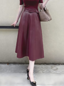 Wine Red High Waist Leather Skirt Womens Fashionable Slimming A-Line Skirt Spring Autumn New Style Casual  Shape