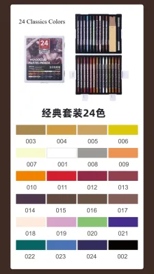 Woodless Pastel Pencils 24 Colors 7mm Core Artist Grade Chalk Charcoal Pencil Great Blending and Layering Sketching in Case Gray