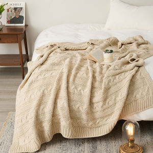Retro Solid Color Knitted Blanket Single Person Air Conditioner Cover Blanket for Living Room Sofa Office Nap Shoulder Wrap