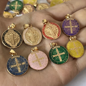 30 Pieces Religious Multicolor Saint Benedict Medal Catholic Gold Plated SB Medal Coin San Benito Gift
