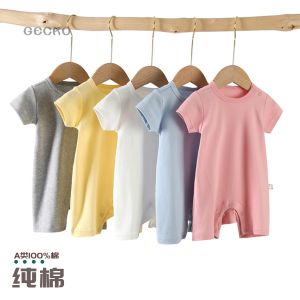 Pure Cotton 0-2 Years Old Very Soft and Reliable Shoulder Button Baby Jumpsuit Summer Short Sleeved Kazakhstan Boxer Romper Baby
