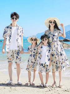 Summer Family Matching Beach Vacation Outfits Father Son Shirt Set Mother Daughter Couple Dress Casual Polyester Fiber Print