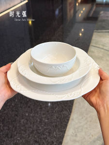 Delicate Butterfly Knot Dinner Plate French Relieve Ceramic Dessert Pasta Plate Bowl Set Combination Country Style round Shape