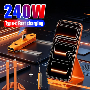 Multifunctional 3-IN-1 Type-C Charging Cable with Phone Stand / 240W Quick Charging High Speed Data Transmission Wire / 360° Freely Rotate Foldable Adjustable Silicone Bracket Cord