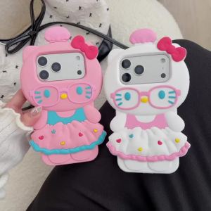 Sanrio | Kawaii 3D Cartoon Hello Kitty Soft Silicone Phone Case For iPhone 17 16 15 14 13 Pro Max 16 Plus 17 Pro 16 Pro Shockproof Cover