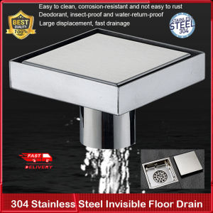 304 Stainless Steel Invisible Floor Drain Square Thick And Deodorant Bathroom Shower Room Kitchen