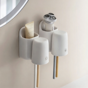 LANJIAOLUO | Corner Wall Mounted Toothbrush Holder Rack Bathroom Storage Cup Organizer Multi Function ABS Plastic Sanitary Space Saver