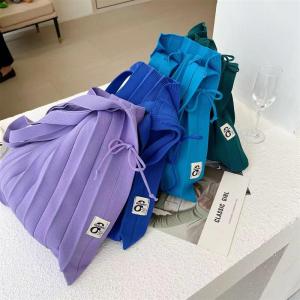 ทันสมัย เกาหลี ชิค กระเป๋าสะพายไหล่เดี่ยวถักพับได้เป็นมิตรกับสิ่งแวดล้อมกระเป๋าช้อปปิ้งสําหรับผู้หญิงริ้วรอยกระเป๋าประกบ