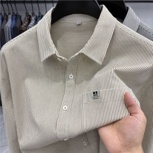 Áo Sơ Mi Nam Dài Tay 100% Cotton Nguyên Chất Thời Trang Công Sở Thường Ngày Có Túi Kẻ Sọc Dọc Áo Khoác Nút Cài Cổ Polo