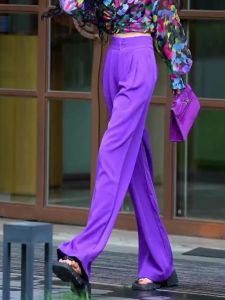 Drapey High Waist Wide Leg Pants Womens Retro Hong Kong Style Summer Purple Casual Trousers Commute Versatile Straight Cut