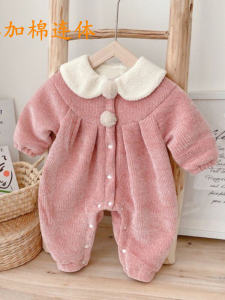 ชุดบอดี้สูทเด็กทารกแรกเกิดชุดปีนเขาเพิ่มความหนาบุขนรุ่นฤดูใบไม้ร่วงและฤดูหนาวเสื้อผ้าฝ้ายแบบเจ้าหญิงฤดูหนาวสำหรับเด็กหญิงน่ารักสุดๆ