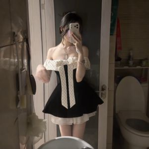 CHANGTONG | Hepburn Style Off-Shoulder Waist Cinching Puffy Sweet Dress