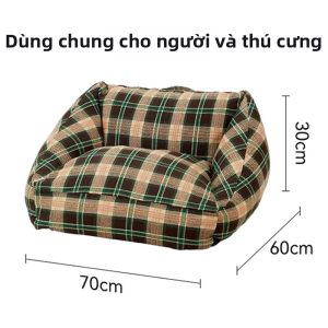 FUKUMARU | Giường Thú Cưng Họa Tiết Retro Có Thể Giặt ấm
