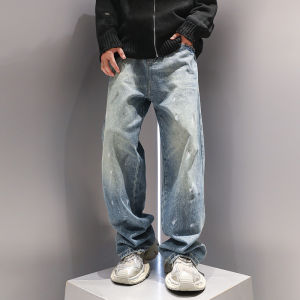 กางเกงยีนส์ทรงหลวมสไตล์อเมริกันสำหรับผู้ชาย ทรงตรง กางเกงยีนส์ทรงหลวมฤดูใบไม้ผลิ ทรงหลวม กางเกงยีนส์ทรงหลวม