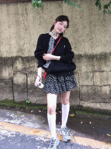 Elegant Black Polka Dot Silk Scarf White Hair Tie Headband Stylish Korean Style Summer Accessory for Young Women