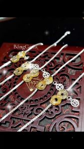 lắc tay nữ bạc mix charm như ý nguyện thạch anh tóc vàng tự nhiên vip. vòng tay đá phong thủy hợp mệnh thổ mệnh kim trang sức thiết kế đủ hóa đơn thẻ bảo hành