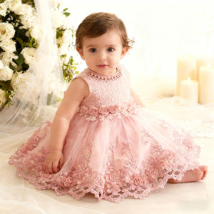 Children Embroidery Pearls Dress Formal Pageant Girl Gown baptism Dresses For baby girl clothes Infant Party Tutu Vestidos