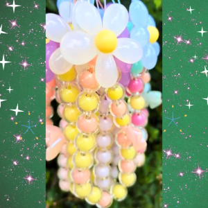 Big Petal Flower Phone Charm – Kawaii Chunky Wrist Strap with Ribbon & Sago Beads