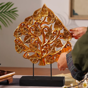 ไม้แกะสลักใบโพธิ์สีทอง ตั้งโต๊ะ แต่งบ้าน คาเฟ่ ขนาด 35x45 ซม.