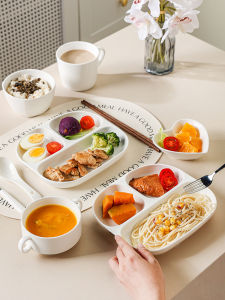 Bát Ăn Một Người Bằng Gốm Sứ Có Ngăn Đựng Thức Ăn Sáng Đồ Dùng Ăn Uống Cho Trẻ Em Hình Chữ Nhật Đơn Sắc Đơn Vị