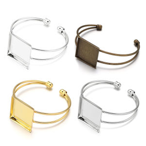 1Pc 25mm Adjustable Square Open Bracelet Settings Blank Base Bezel Cabochons Cameo For Jewelry Making DIY Bracelet Accessories