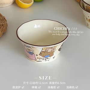 Cute Cartoon Ceramic Rice Bowl Fruit Bowl Yogurt Bowl Handmade Style Conical Shape High Aesthetic Value for Everyone