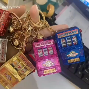 Mini Fruit Machine Keychain Pendant Creative Digital Lottery Machine Turning Machine Game Simulation Model Bag Hangings Decoration