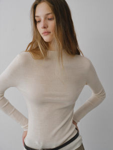 chaqi | Spring Autumn Long Sleeve Half High Collar Inner Wear Elegant Tight Knit Sweater