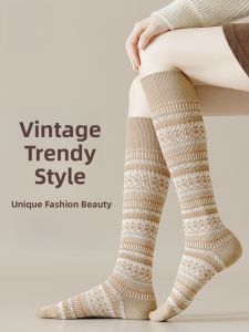 Miiow | Womens Ethnic Style Long Socks Autumn Winter Warm Antibacterial Anti Odor Sports Sweat Absorbent Retro Cotton Pressure Leg Slimming Socks