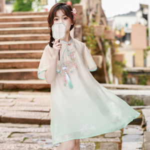 H.S.H Kids | Girls Summer Cheongsam Dress New 2025 Children Hanfu High End Chiffon Skirt Princess Dress Floral Pattern Lake City Made