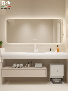 DuPont Corian One-Piece Basin Bathroom Cabinet Combination Smart Washstand Oak Wood Face Washing Basin Modern Minimalist Style