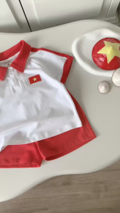 Set polo lá cờ đỏ sao vàng em bé Việt Nam lễ Quốc Khánh 2/9 30/4 thun cotton 9-28kg BERNIE H0725A42