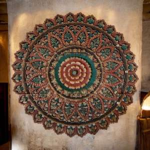 ไม้สักฉลุ แต่งบ้าน งานไม้แกะสลัก สไตล์บาหลี รัศมี 90 cm. Teak Wooden Carved Fretwork Panel