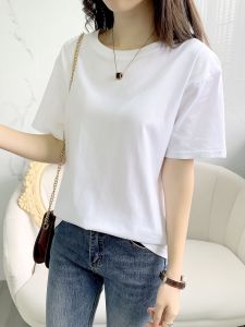 Áo Thun Cotton Tay Ngắn Cổ Tròn Màu Trắng Đơn Giản Đa Năng Mùa Xuân Hè Cho Nữ Sinh Viên Áo Phông Thường Ngày Thoáng Khí
