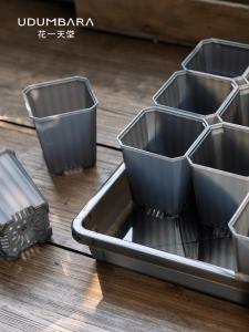 Udumbara Grey Semi-Transparent Flower Pot 7cm Square Succulent Plant Tray Drip Tray Greenhouse Simple Style Desktop Decor