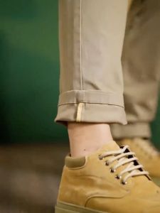 MenS Premium Cotton Casual Pants Light Business Style Solid Color Regular Length Button Detail Straight Leg Mid-Elasticity Woven Fabric Suitable for All Season