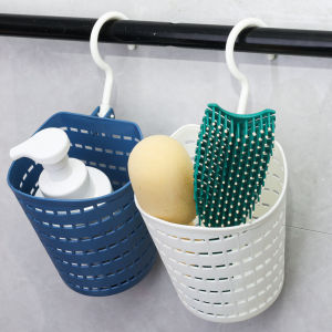 YESPERY กล่องเก็บตะกร้าของเล่นในห้องน้ำพร้อมตะขอระบายน้ำได้พร้อมตะขอแขวนติดผนังในครัวเรือน
