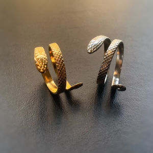 Cold Front Boundless Snake Shape Titanium Steel Open Finger Ring Mens Fashion Simple Zodiac Snake Year Non-Fading Ring