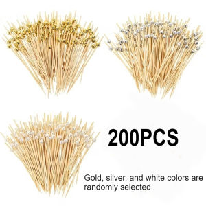 100/200/300PCS Disposable Bamboo Sticks Pearl Dessert Buffet Fruit Toothpick Wedding Birthday Camping Supplie