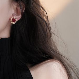 New Year Red Wine Color Flocking Mosquito Coil Ear Cuff Vintage Court Style Geometric Pattern Womens Fashion Jewelry Accessories