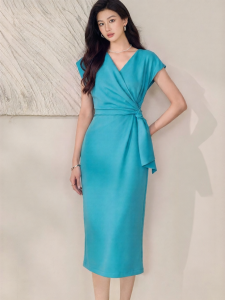 Roey s house | Elegant Office Slim Fit Summer Commute Dress Blue