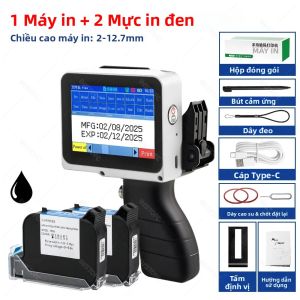 Máy In Phun Mini Cầm Tay 12.7mm Máy Mã Hóa Màu Đen Dùng Cho Nhãn Nhựa In Số Lô Logo Ngày Tháng Có Tay Cầm Hỗ Trợ 28 Ngôn Ngữ