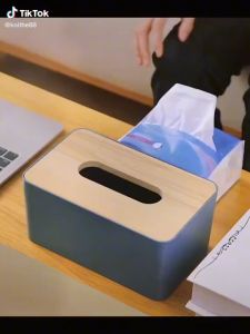 Nordic Minimalist Bamboo Multi Colored Large Tissue Box Holder with Cellphone Stand