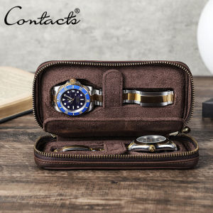 CONTACTS Genuine Leather Vintage Watch Case Watch Holder Zipper Travel Watch Display 2/4/6/8 Slot Storage Box Case
